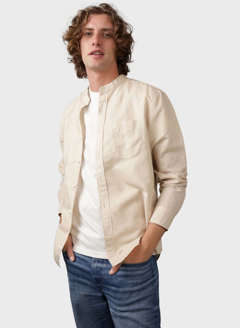 Essential Band Collar Regular Fit Button Up Shirt