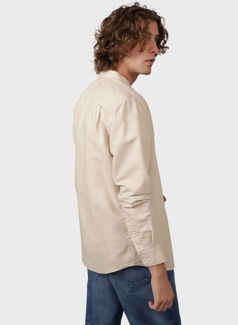 Essential Band Collar Regular Fit Button Up Shirt