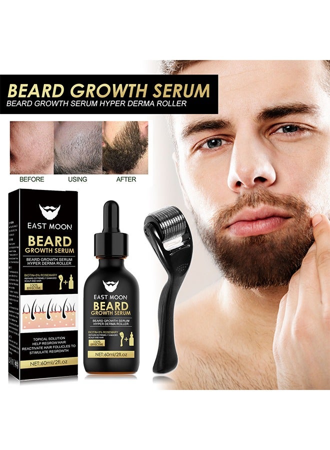 Beard Growth Serum Hyper Derma Roller- Men Rosemary oil Moustache  Growth Enhancer ​Anti Hair Loss Care Serum with Beard Rolle 60ml