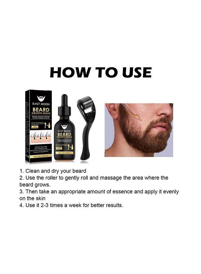 Beard Growth Serum Hyper Derma Roller- Men Rosemary oil Moustache  Growth Enhancer ​Anti Hair Loss Care Serum with Beard Rolle 60ml