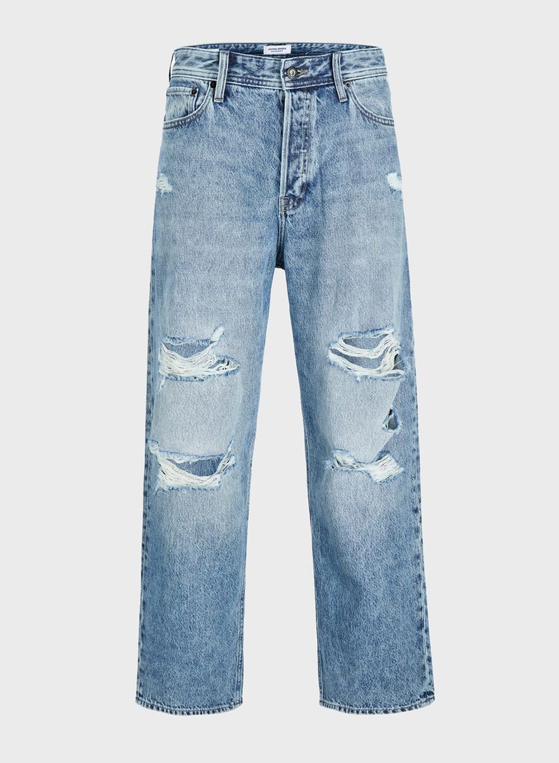 Jjialex Jjoriginal Stright Fit Light Wash Ripped Jeans