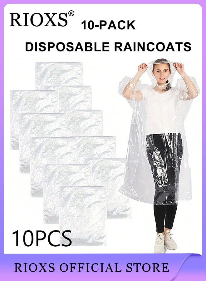 10 Pcs Rain Ponchos for Adults, Disposable Plastic Raincoats Rain Ponchos with Drawstring Hoods, Disposable Emergency Ponchos, Reusable Rain Coats Perfect for Camping Hiking Travel