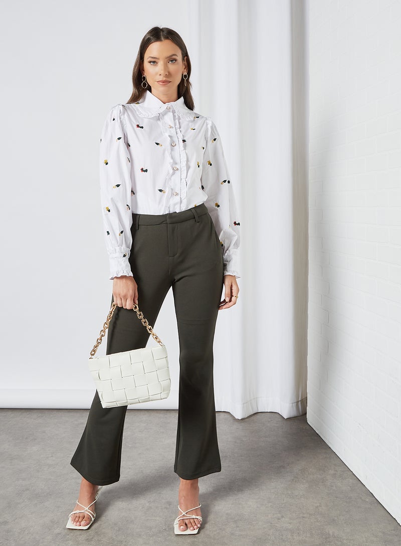 Posy Embroidered Ruffle Shirt White