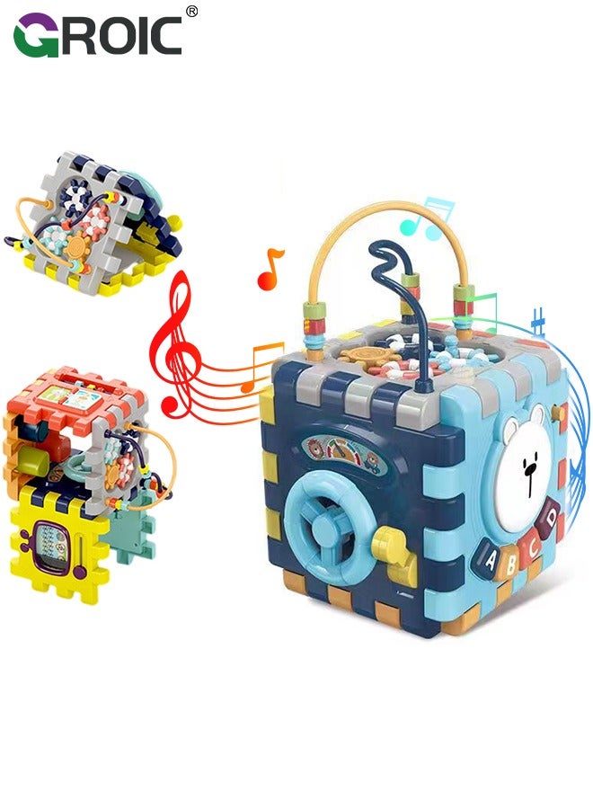 Activity Cubes, GROIC Multifunctional Activity Toy for Kids Toddler, Classic 6-sided Interactive Activity Center Cube, Musical Drum, Shape, Bead Maze Toy, First Birthday Gift for Girls Boys Age 1 2 3+