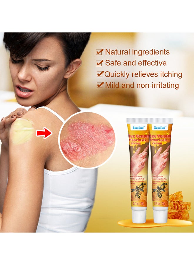 Bee Venom Psoriasis Cream, New Zealand Bee Venom Professional Psoriasis Cream For Itchy Skin Fast Relief Cream For Face And Body, Soothing And Moisturizing Psoriasis Cream 20G