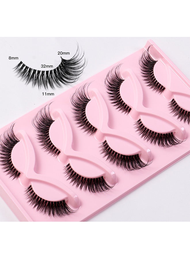 5 Pairs Fox Eye Lashes Wispy, Cat Eye False Eyelashes With Thick Curls And Multi-Layered Eyelashes To Lengthen 3D Eyelashes, Faux Mink Lashes Pack, Fake Lashes