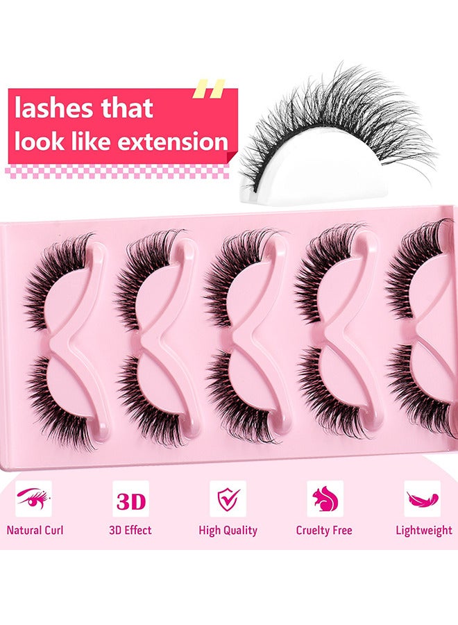 5 Pairs Fox Eye Lashes Wispy, Cat Eye False Eyelashes With Thick Curls And Multi-Layered Eyelashes To Lengthen 3D Eyelashes, Faux Mink Lashes Pack, Fake Lashes