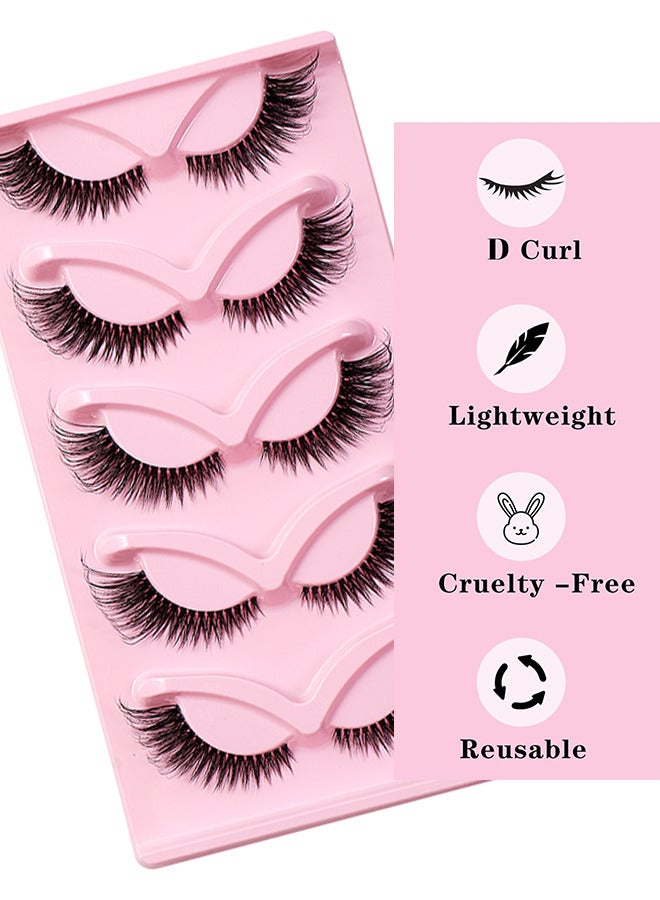 5 Pairs Fox Eye Lashes Wispy, Cat Eye False Eyelashes With Thick Curls And Multi-Layered Eyelashes To Lengthen 3D Eyelashes, Faux Mink Lashes Pack, Fake Lashes