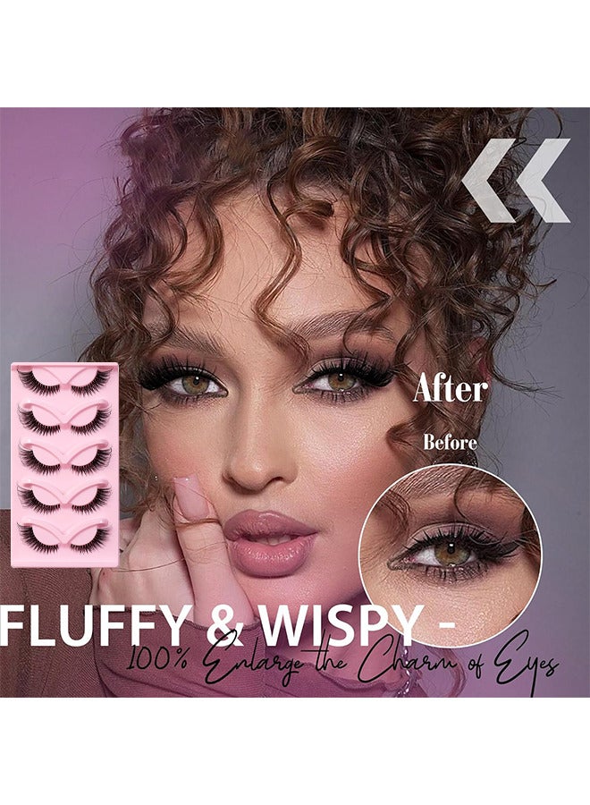 5 Pairs Fox Eye Lashes Wispy, Cat Eye False Eyelashes With Thick Curls And Multi-Layered Eyelashes To Lengthen 3D Eyelashes, Faux Mink Lashes Pack, Fake Lashes