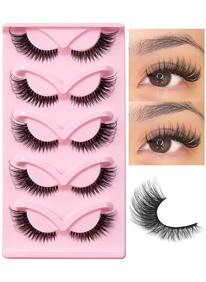 5 Pairs Fox Eye Lashes Wispy, Cat Eye False Eyelashes With Thick Curls And Multi-Layered Eyelashes To Lengthen 3D Eyelashes, Faux Mink Lashes Pack, Fake Lashes