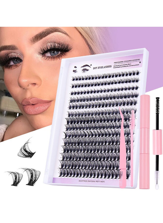 280PCS DIY Lash Extension Kit Lash Clusters Kit Individual Cluster Lashes With Waterproof Lash Bond And Seal And Tweezers D Curl Eyelash Extension Kit