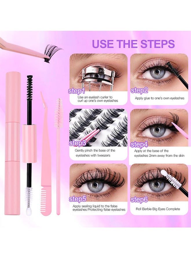 280PCS DIY Lash Extension Kit Lash Clusters Kit Individual Cluster Lashes With Waterproof Lash Bond And Seal And Tweezers D Curl Eyelash Extension Kit