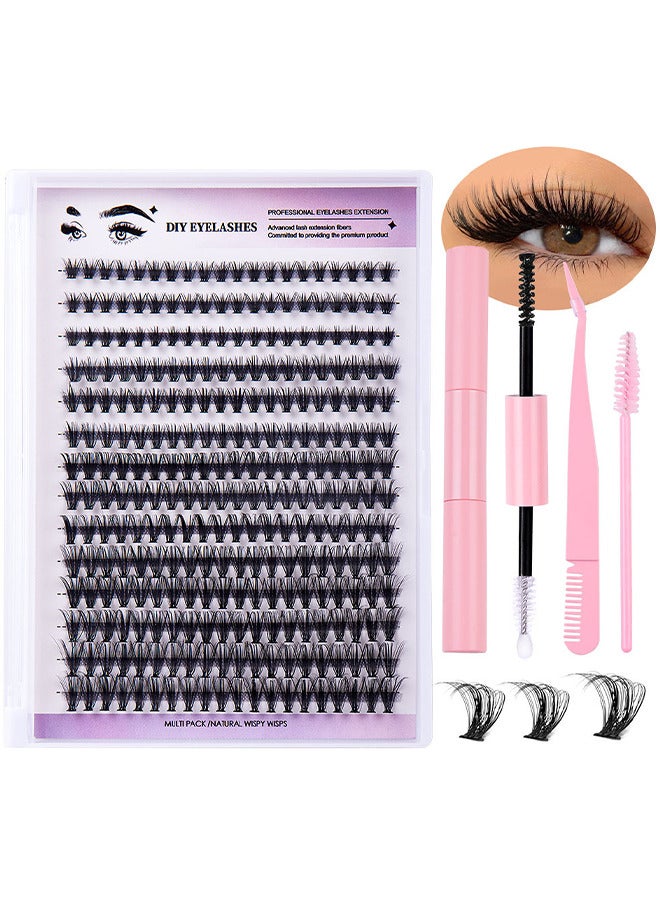 280PCS DIY Lash Extension Kit Lash Clusters Kit Individual Cluster Lashes With Waterproof Lash Bond And Seal And Tweezers D Curl Eyelash Extension Kit