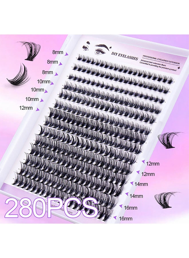 280PCS DIY Lash Extension Kit Lash Clusters Kit Individual Cluster Lashes With Waterproof Lash Bond And Seal And Tweezers D Curl Eyelash Extension Kit