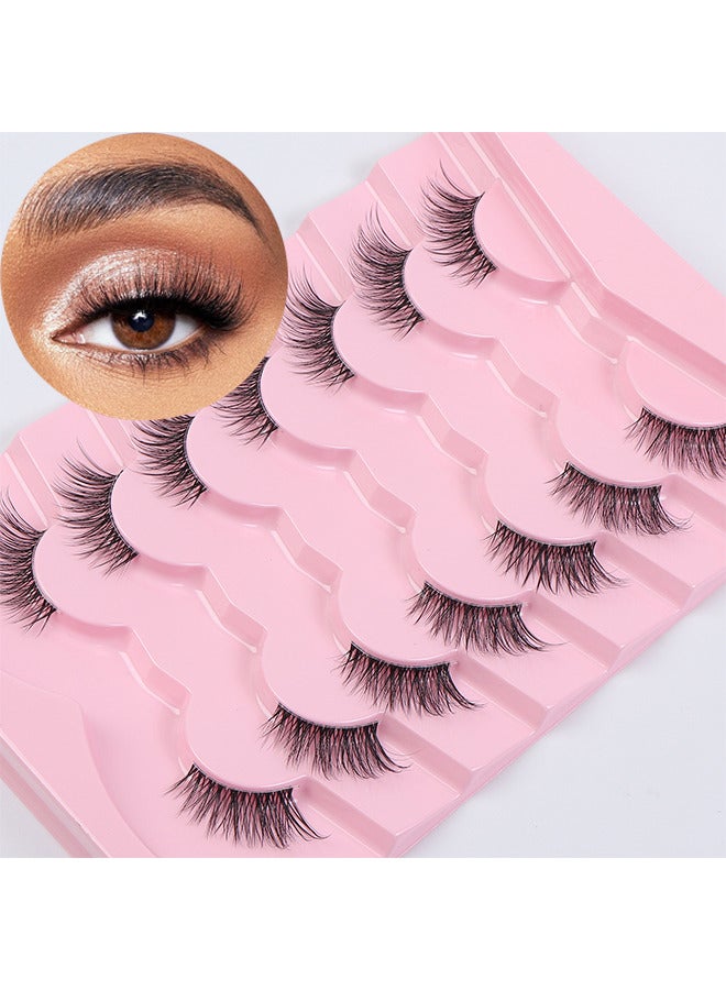 Half Lashes Natural Look Wispy Soft Strip Mink Eyelashes Cat Eye 3D Curl Short False Lashes 7 Pairs