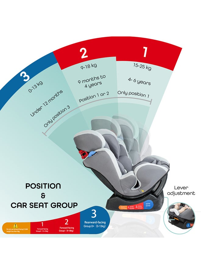Baby Car Seat – Group 0/1/2 Convertible Seat (0–25kg), Rear And Forward Facing, Birth to 6 Years, Secure And Padded Design for Comfort – Light Grey