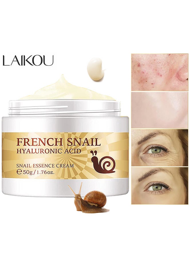 Snail Essence Face Cream, Moisturizing Acne Scar Removal Cream Improve Skin Nourishing Collagen Essence Cream For Improve Damaged Skin, 50G