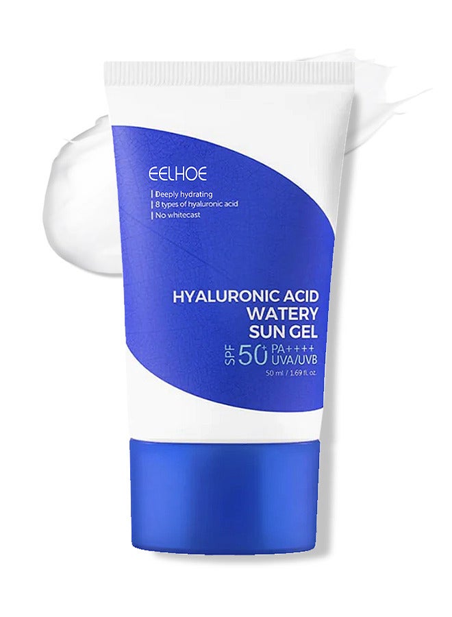 Hyaluronic Acid Watery Sun Gel 50ML, Contain Chemical Sub Blocks SPF50+ PA++++ To Protect Skin From UV Rays, Can Blend Into The Skin Perfectly Under Makeup As Well