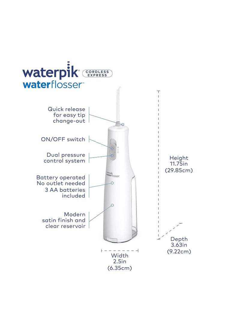 Waterpik Cordless Water Flosser, Battery Operated & Portable for Travel & Home, ADA Accepted Cordless Express, White WF-02(Packaging may vary)