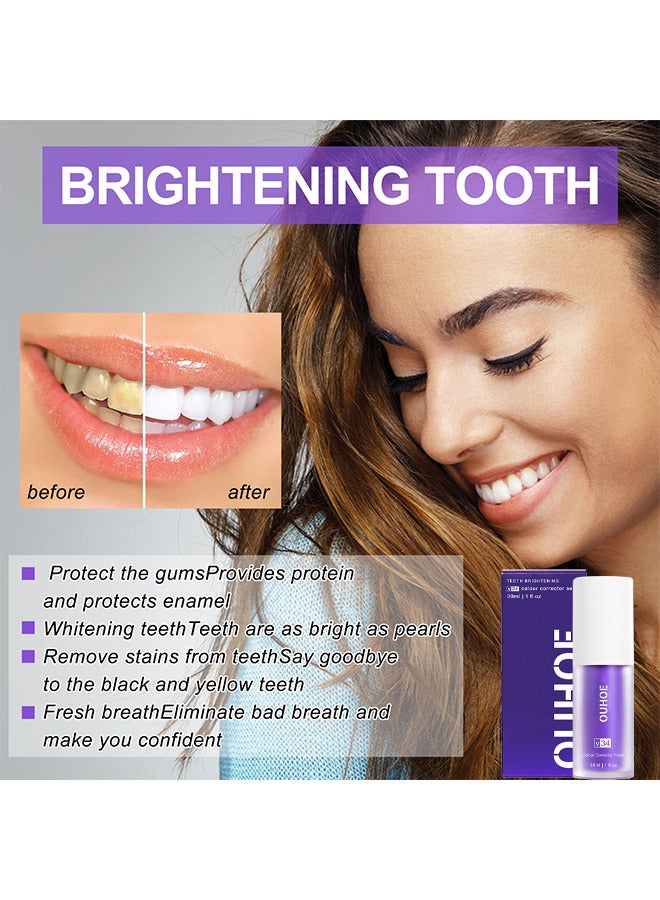 Teeth Color Corrector Serum, Purple Teeth Brightening Toothpaste, Remove Stains, Teeth Brightening Purple Toothpaste, Remove Coffee, Stains, Yellow Teeth (30ML)