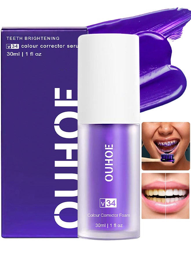 Teeth Color Corrector Serum, Purple Teeth Brightening Toothpaste, Remove Stains, Teeth Brightening Purple Toothpaste, Remove Coffee, Stains, Yellow Teeth (30ML)