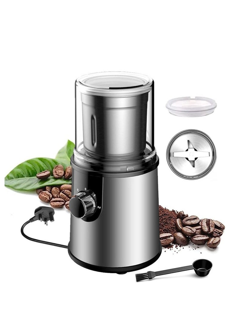 Updated Coffee Grinder Electric, Electric Spice Grinder with 304 Stainless Steel Blades Removable Bowls, 350W Motor Coffee Bean Machine with Spoon Brush for Coffee Beans, Nuts