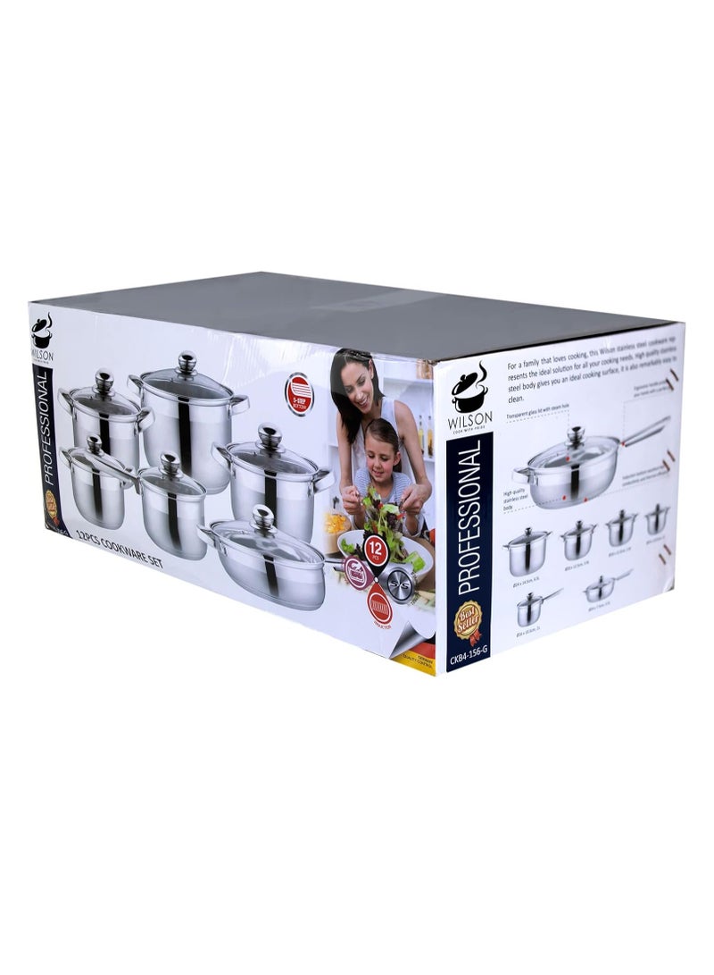 Wilson 12-Piece Stainless Steel Cookware Set Silver