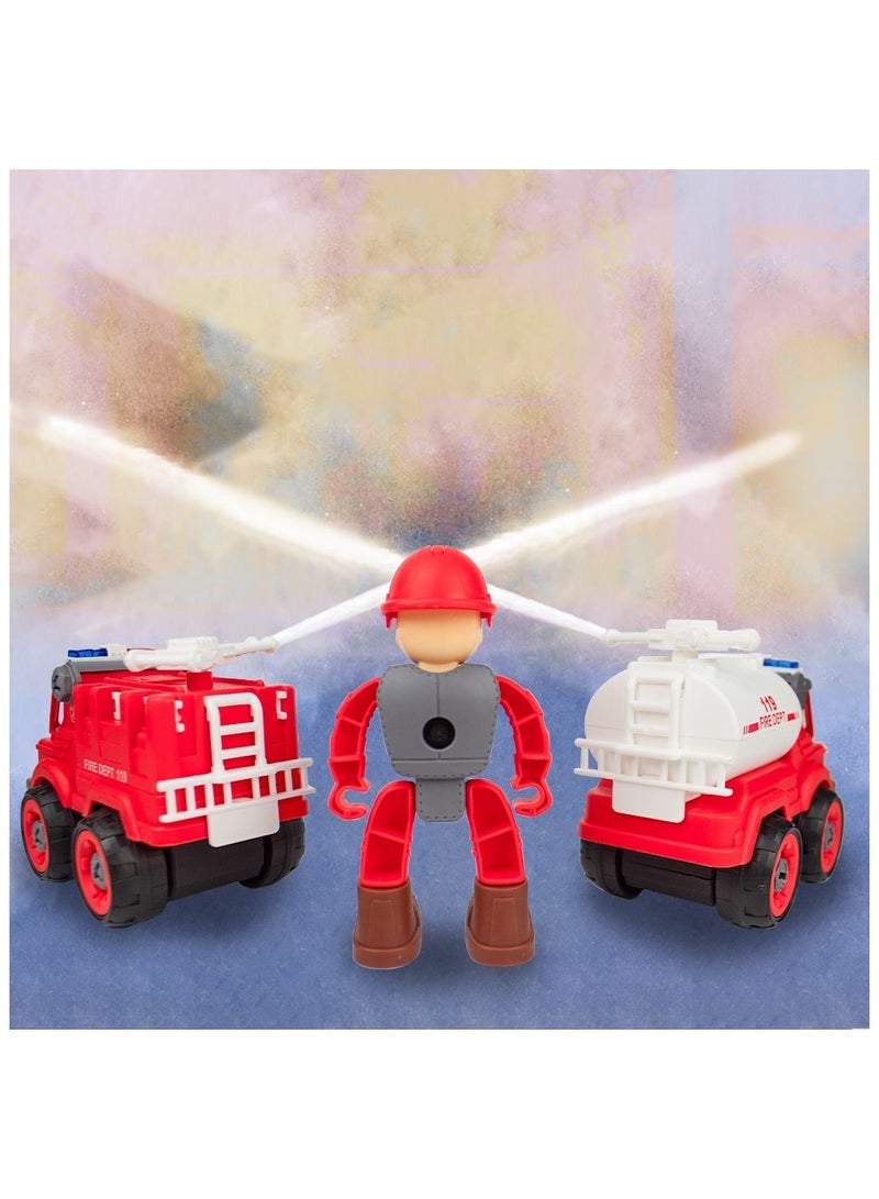 UKR 4 Fire Engine Truck Playset - Large Fire Station Game for Boys | Includes Red Cars, Traffic Signs & Accessories | Perfect Birthday Gift & Present