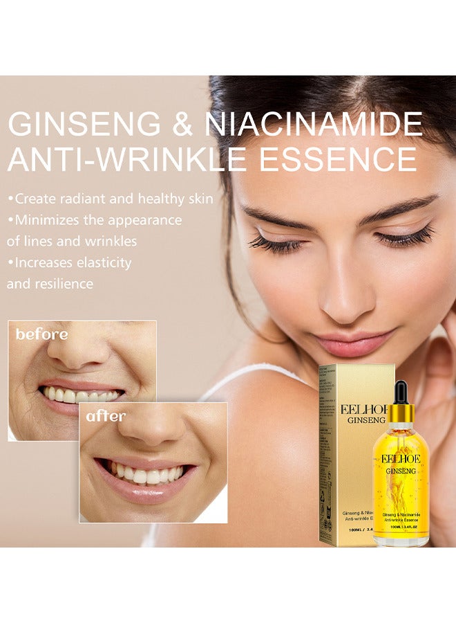 Ginseng And Niacinamide Anti-Wrinkle Essence, Ginseng Anti Ageing Serum For Women, Fade The Eyes Of Fine Lines And Lines, Tighten The Face, Moisturize The Skin Essence