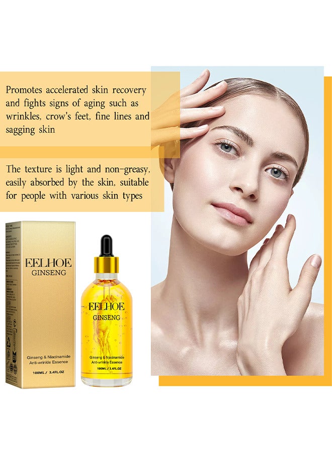 Ginseng And Niacinamide Anti-Wrinkle Essence, Ginseng Anti Ageing Serum For Women, Fade The Eyes Of Fine Lines And Lines, Tighten The Face, Moisturize The Skin Essence