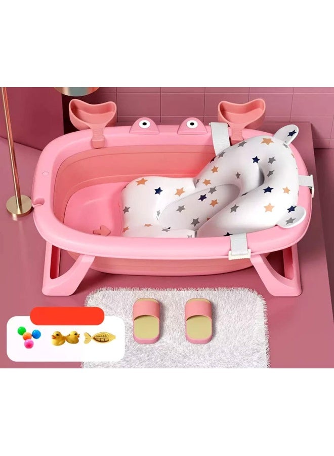 Baby Bathtub Portable With Baby Cushion, Collapsible Toddler Bath Tub For Kids, Anti Slip Skid Proof New Born Toddler Bathing Support | Bath Organizers, 0-2 Years (Pink)