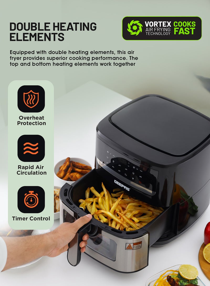 Double Heating Digital Air Fryer 7.5 L | Vortex Frying Technology | Digital Display 1-60 min Timer | 9 Preset Programs, Fries Chicken & more | 2 Years Warranty 7.5 L 2150 W GAF37543 Black/Silver