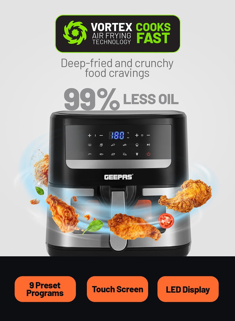 Double Heating Digital Air Fryer 7.5 L | Vortex Frying Technology | Digital Display 1-60 min Timer | 9 Preset Programs, Fries Chicken & more | 2 Years Warranty 7.5 L 2150 W GAF37543 Black/Silver