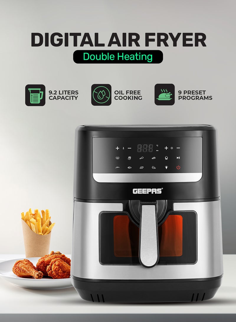 Double Heating Digital Air Fryer 9.2 L Vortex Frying Technology | Digital Display 1-60 Min Timer| 9 Preset Programs For Fries, Steak, Chicken & more | 2 Years Warranty 9.2 L 2150 W GAF37544 Black/Silver