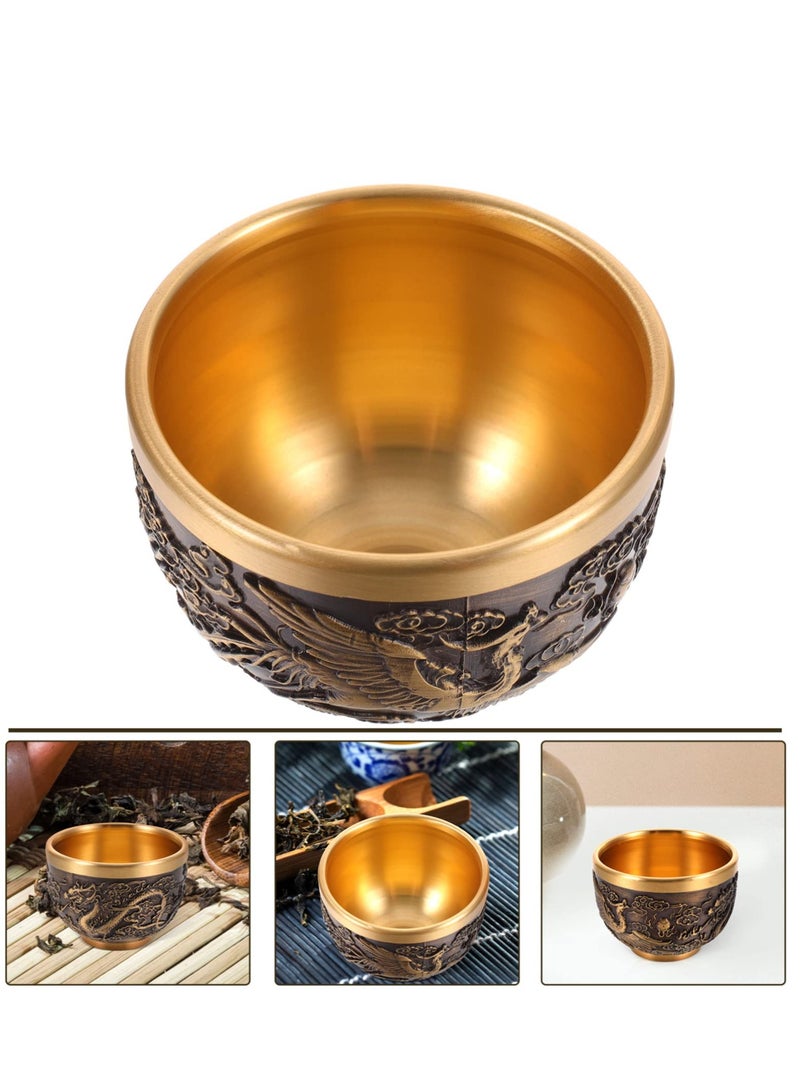 Chinese Tea Set Kung Fu Tea Set, Kung Fu Teacups Chinese Copper Tea Cup, Vintage Dragon Pattern Tea Tasting Cup for Adults Tea Sets for Women China Men Ceremony Gifts