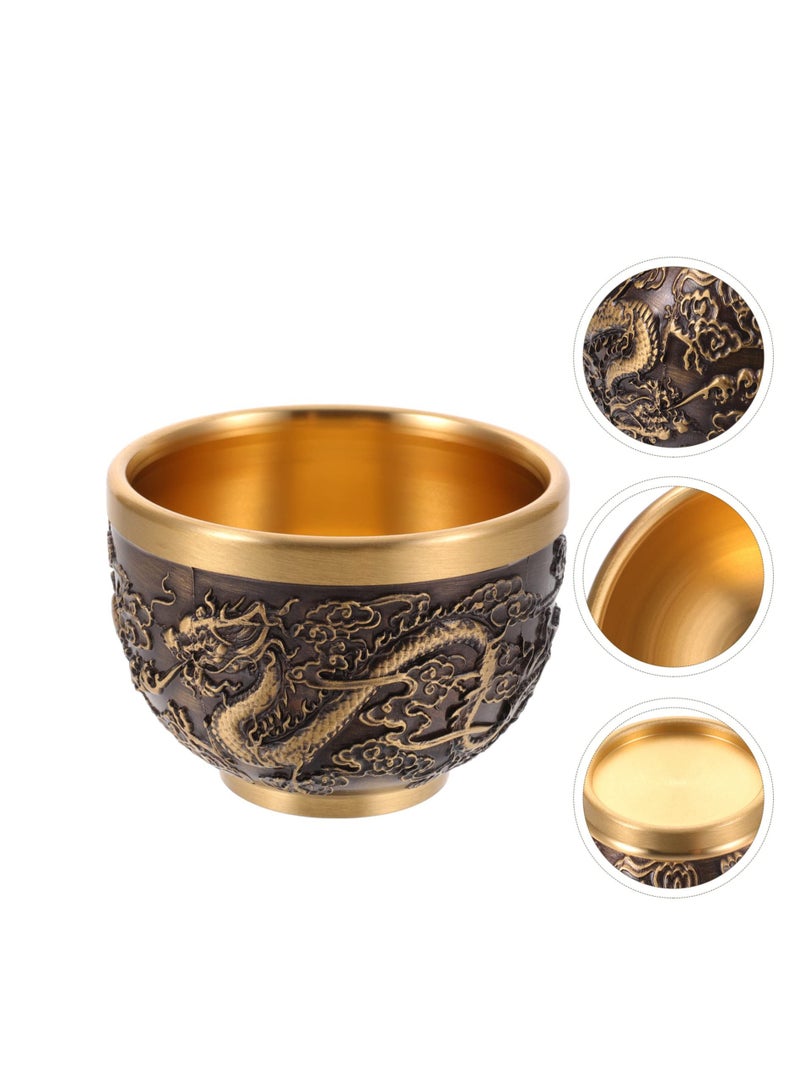 Chinese Tea Set Kung Fu Tea Set, Kung Fu Teacups Chinese Copper Tea Cup, Vintage Dragon Pattern Tea Tasting Cup for Adults Tea Sets for Women China Men Ceremony Gifts