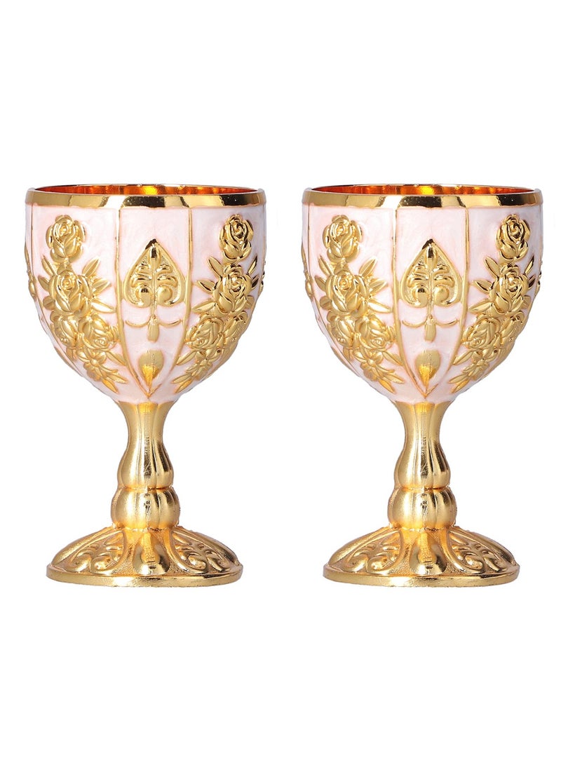 Vintage Brass Embossed Goblet Cup, 2 Pcs 30mlGold Wine Glasses Wine Goblet, Goblet Golden Wine Glasses Embossed Cup Metal Embossed Wine Cup Wine Liqueur Cup Shot Glass for Kitchen
