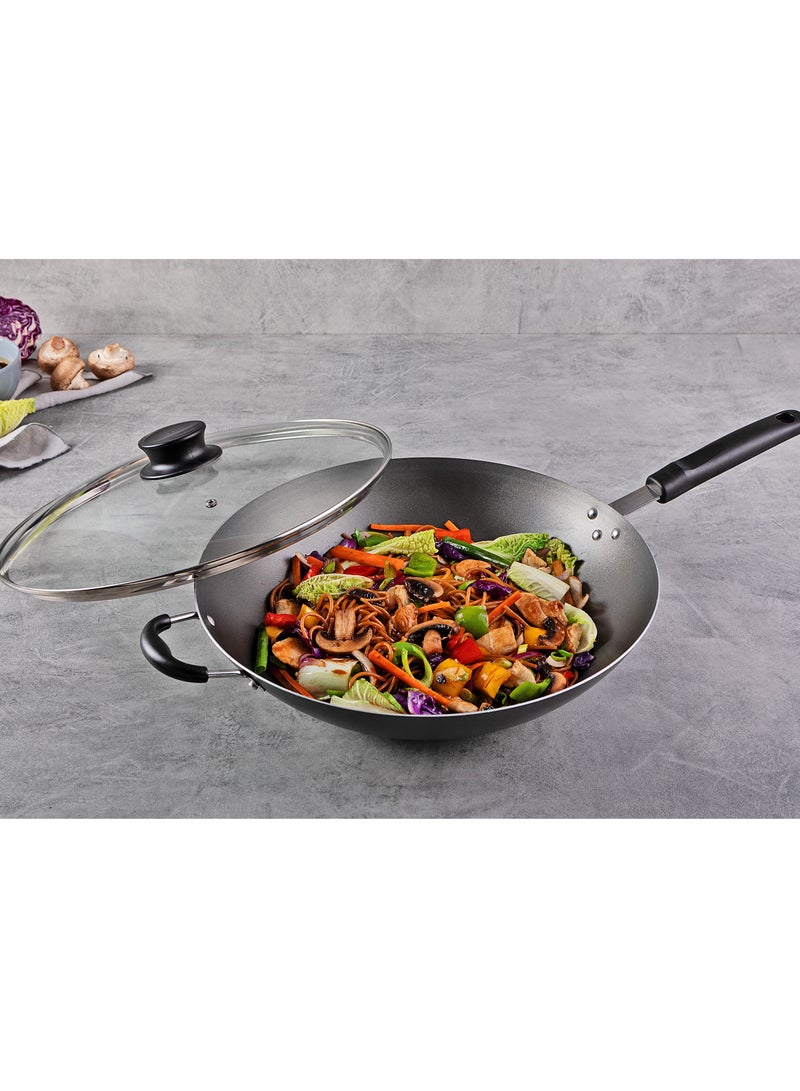 Brazil Loreto 32cm 4.4L Graphite Aluminum Wok Pan with Interior Starflon Max Nonstick Coating, Made in Brazil