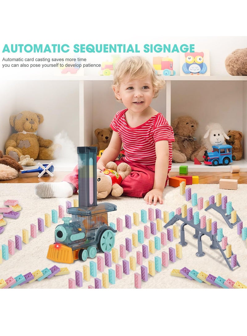 Domino Train Toy Set, Domino Electric Train Model with Sounds and Light, Domino Blocks Building Stacking Toy, STEM Creative Gift for 3 4 5 6 7 Year Old Boys Girls