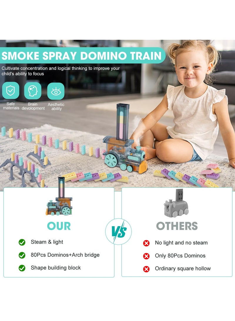 Domino Train Toy Set, Domino Electric Train Model with Sounds and Light, Domino Blocks Building Stacking Toy, STEM Creative Gift for 3 4 5 6 7 Year Old Boys Girls