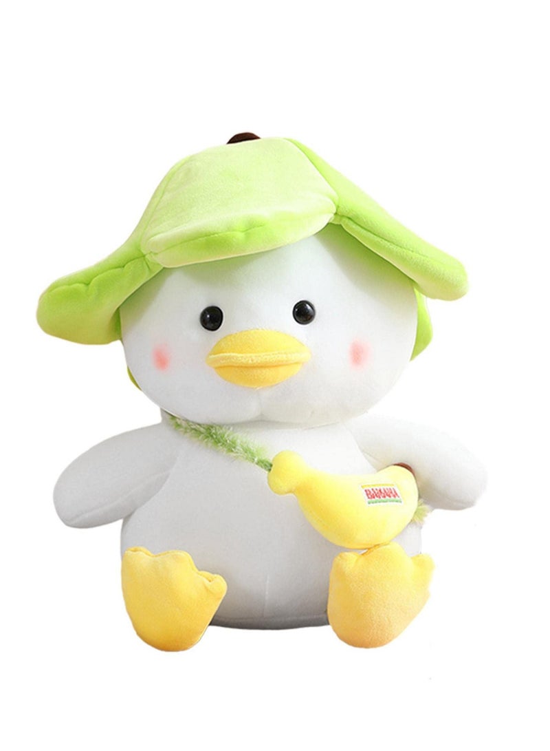 Green Banana Duck Hat Plush Toy, Banana Duck Stuffed Animal, Soft Fluffy Peel Banan Duckling Hugging Cushion Decor for Girls And Boys Hugging Pillow Gifts for Kids (25cm)