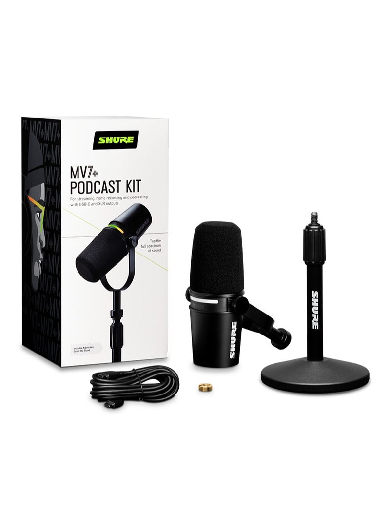 Podcast Microphone Bundle, Enhanced Audio, LED Touch Panel, USB-C & XLR Outputs, Auto Level Mode, Digital Pop Filter, Reverb Effects, Podcasting, Streaming, Recording MV7+K-BNDL Black