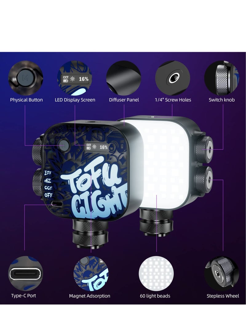 Magnetic RGB Video Light, PHOTOOLEX Tofu Black knight Camera Light Mini 360° Full-Color LED Light for GoPro Studio Streaming Tiktok Vlog