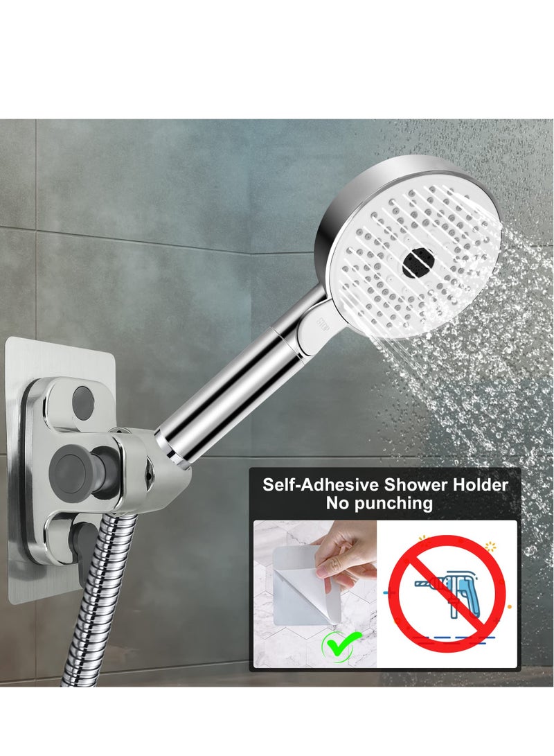 Shower Head Holder, 2 Pack Strong Adhesive Waterproof Handheld Shower Holder, Adjustable Shower Head Holder, Silver