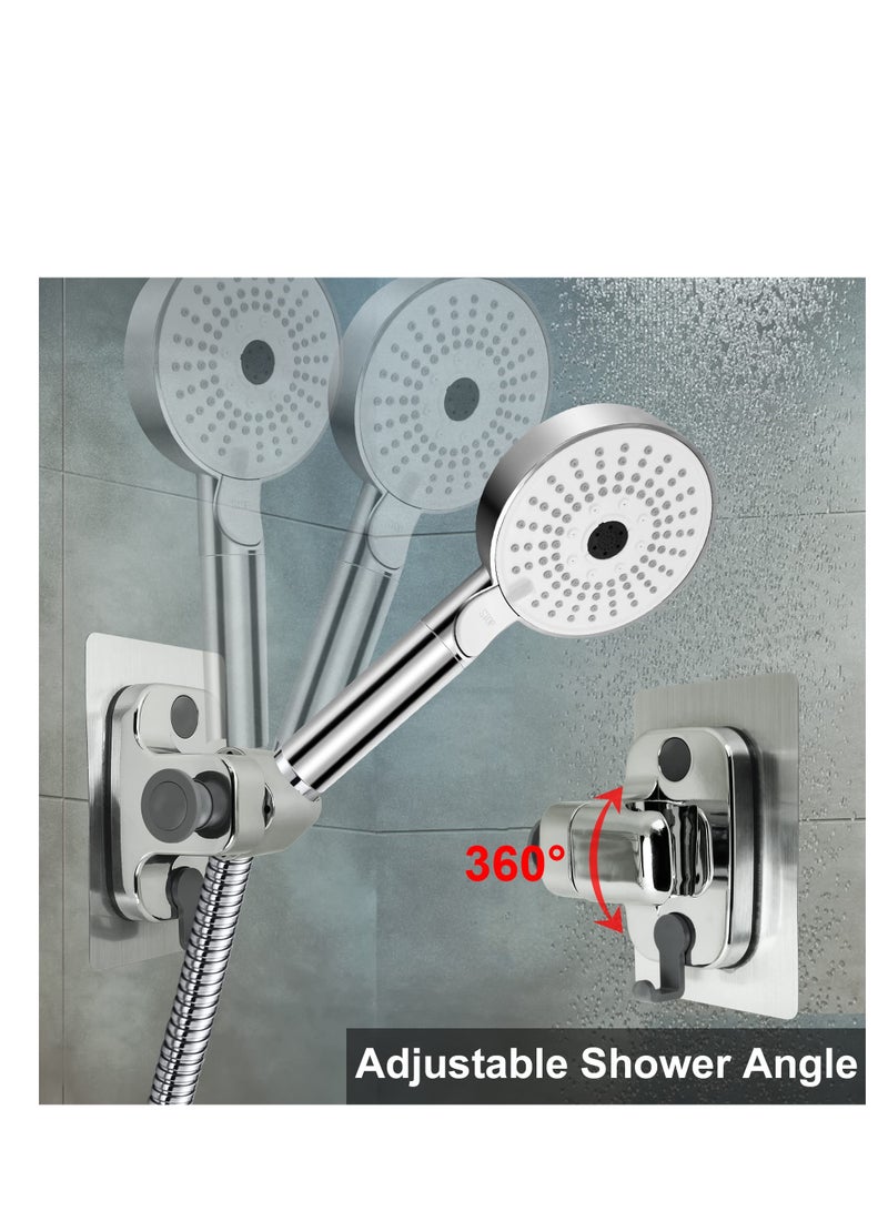 Shower Head Holder, 2 Pack Strong Adhesive Waterproof Handheld Shower Holder, Adjustable Shower Head Holder, Silver