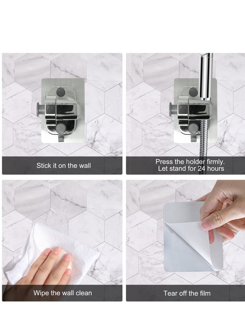 Shower Head Holder, 2 Pack Strong Adhesive Waterproof Handheld Shower Holder, Adjustable Shower Head Holder, Silver