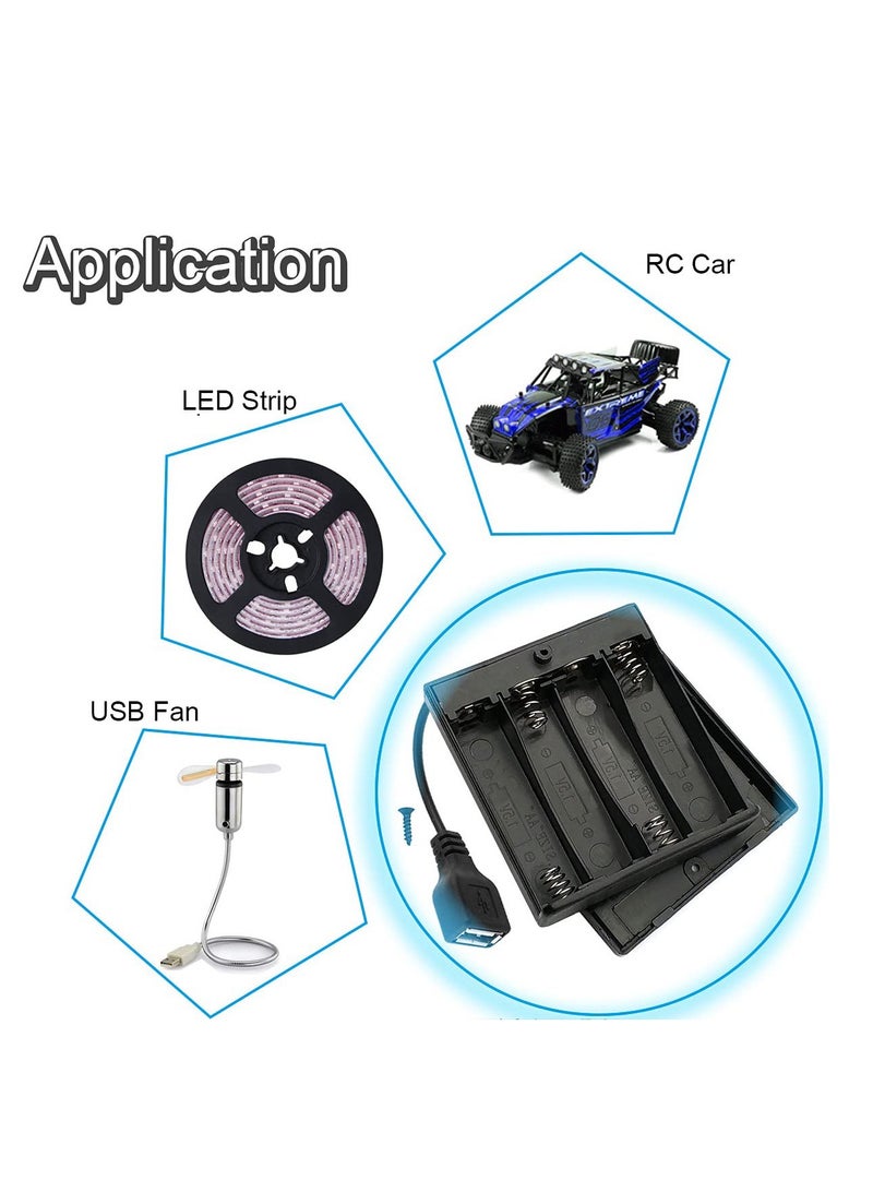 DKARDU 4 AA Battery Holder USB Switch, 4 PCS 6V USB Female Socket, Battery Case Box Holder On/Off Switch for RC Cars LED Light ( 4 x 1.5V)