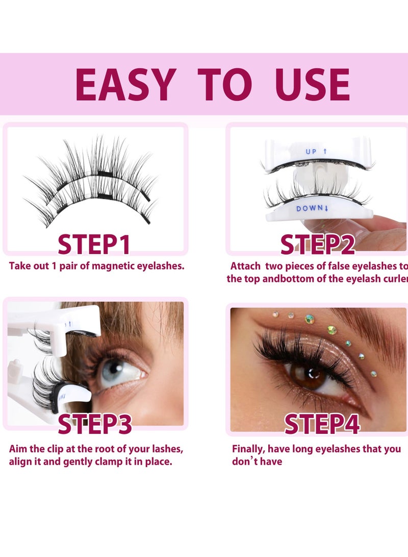 Natural Magnetic Eyelashes - Reusable Magnetic Lashes Kit with Applicator for a Wispy False Eyelashes Look, No Glue or Liner Needed (1 Pair)