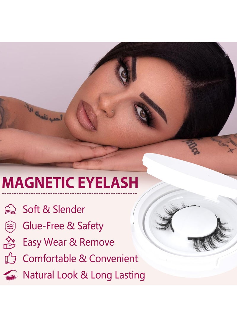 Natural Magnetic Eyelashes - Reusable Magnetic Lashes Kit with Applicator for a Wispy False Eyelashes Look, No Glue or Liner Needed (1 Pair)