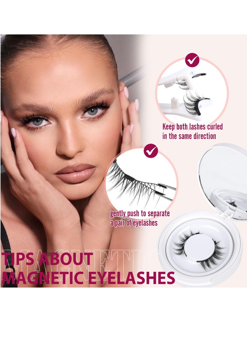 Natural Magnetic Eyelashes - Reusable Magnetic Lashes Kit with Applicator for a Wispy False Eyelashes Look, No Glue or Liner Needed (1 Pair)